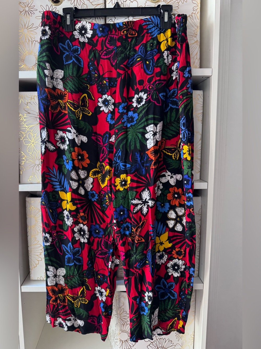 Vintage 90s Chico’s Design Colorful Rayon Wide Leg Palazzo Pants Artsy Boho